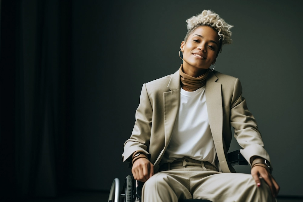 Group of people socializing, including a person in a wheelchair